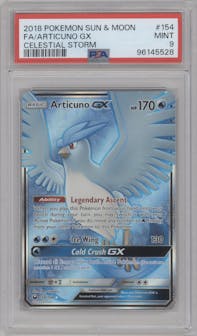 Articuno GX from the 2018 Pokemon S&M  set graded by PSA and given an overall grade of 9.