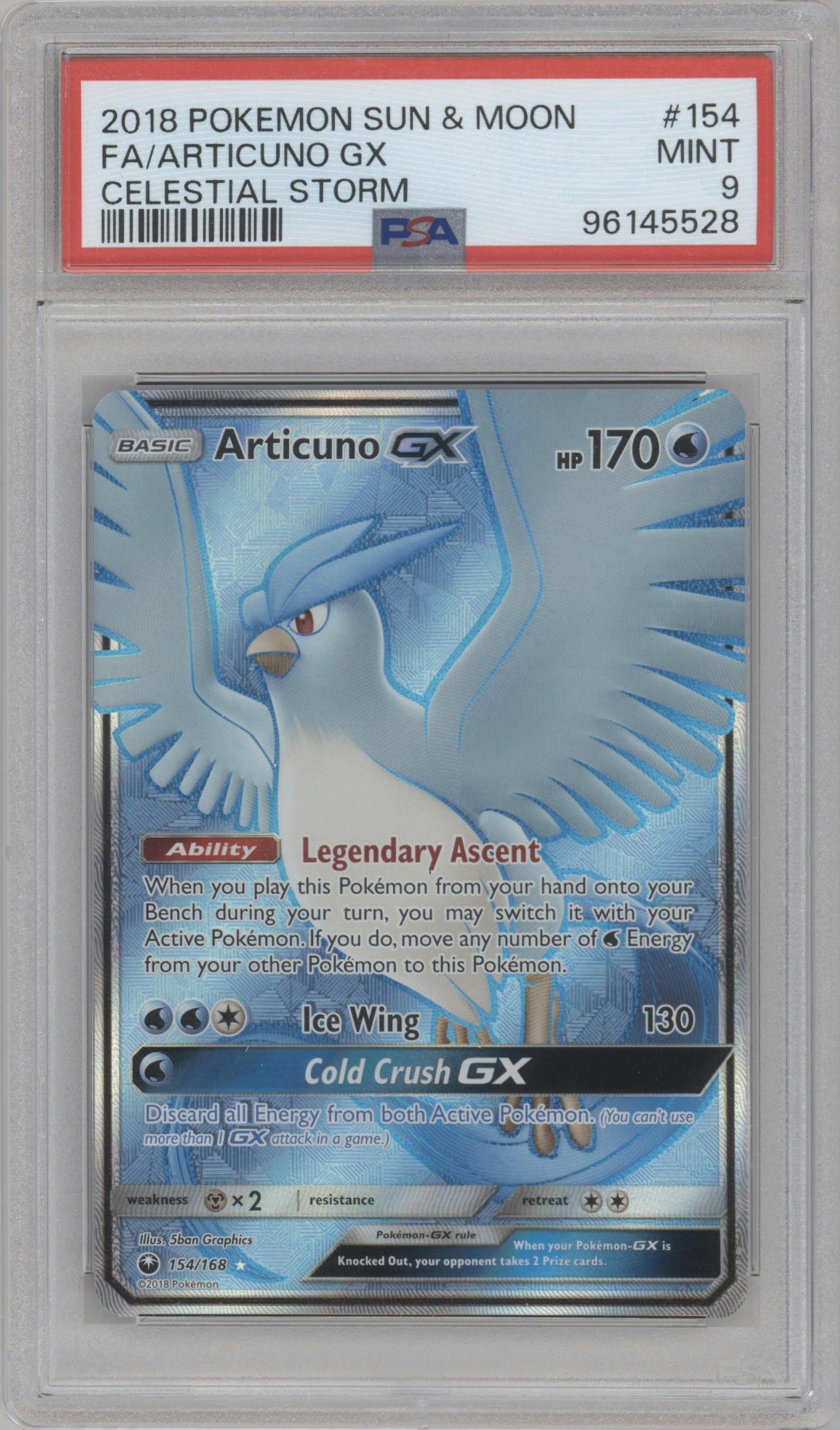 Articuno GX from the 2018 Pokemon S&M  set graded by PSA and given an overall grade of 9.