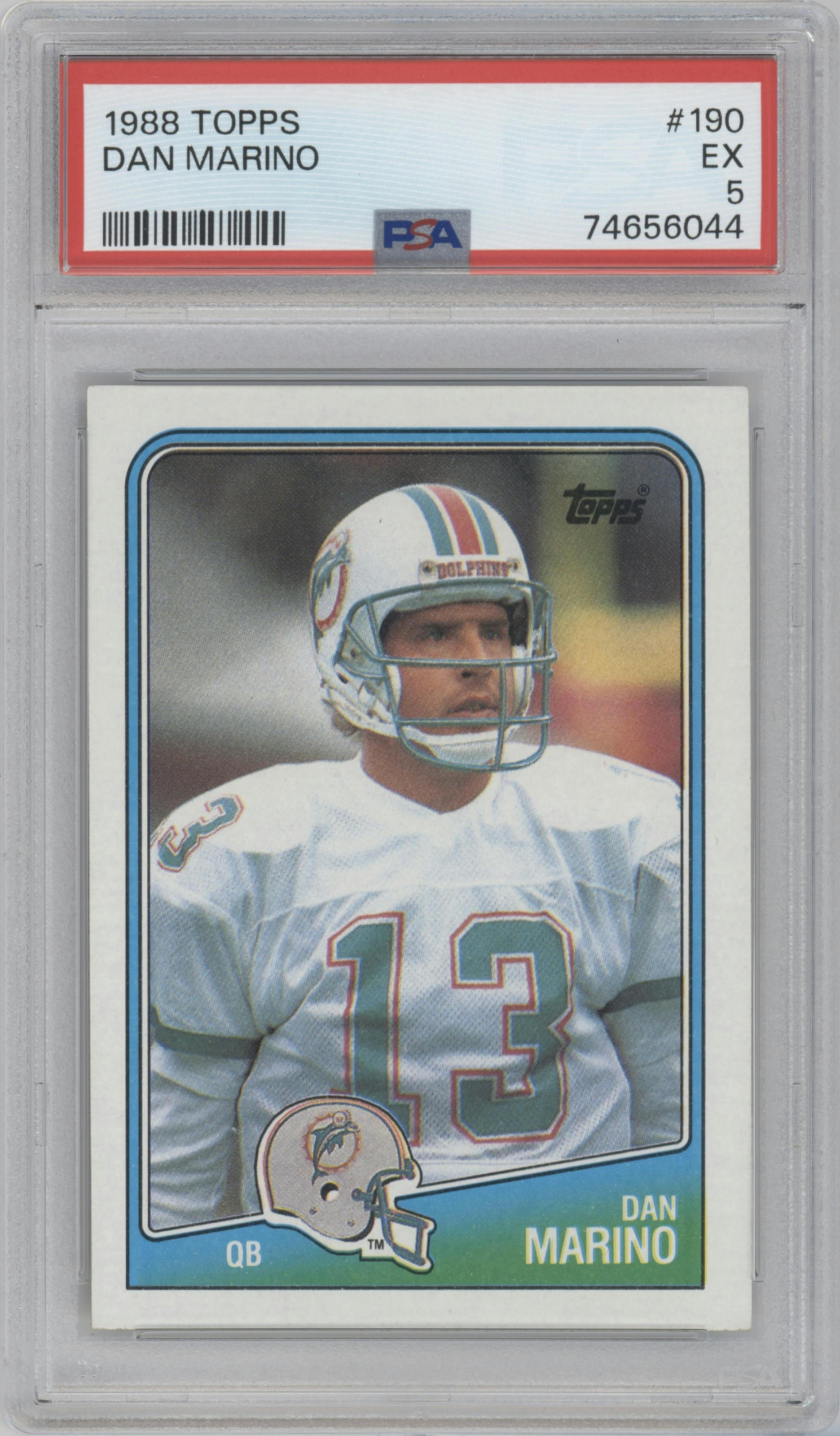 Dan Marino from the 1988 Topps set graded by PSA and given an overall grade of 5.
