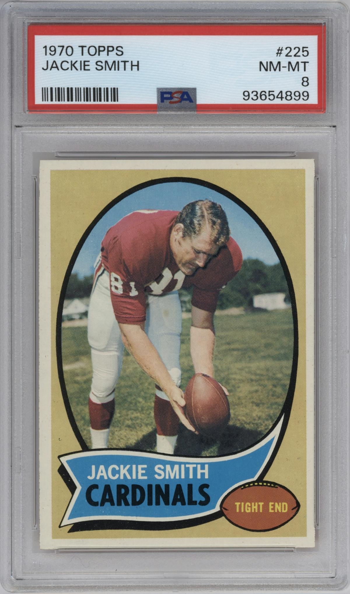 Jackie Smith from the 1970 Topps set graded by PSA and given an overall grade of 8.