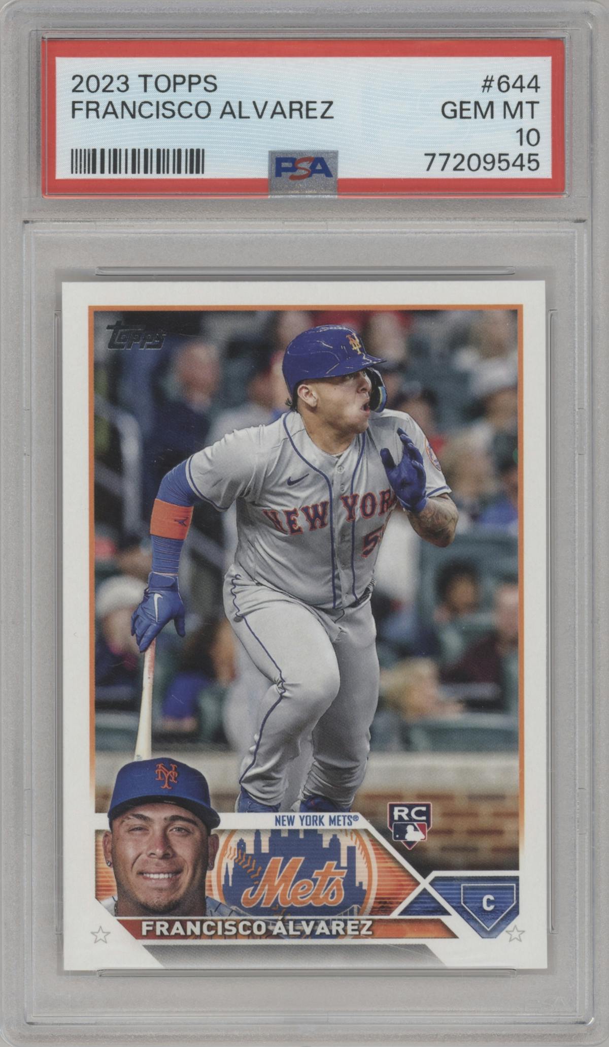 Francisco Alvarez from the 2023 Topps Series 2 set graded by PSA and given an overall grade of 10.
