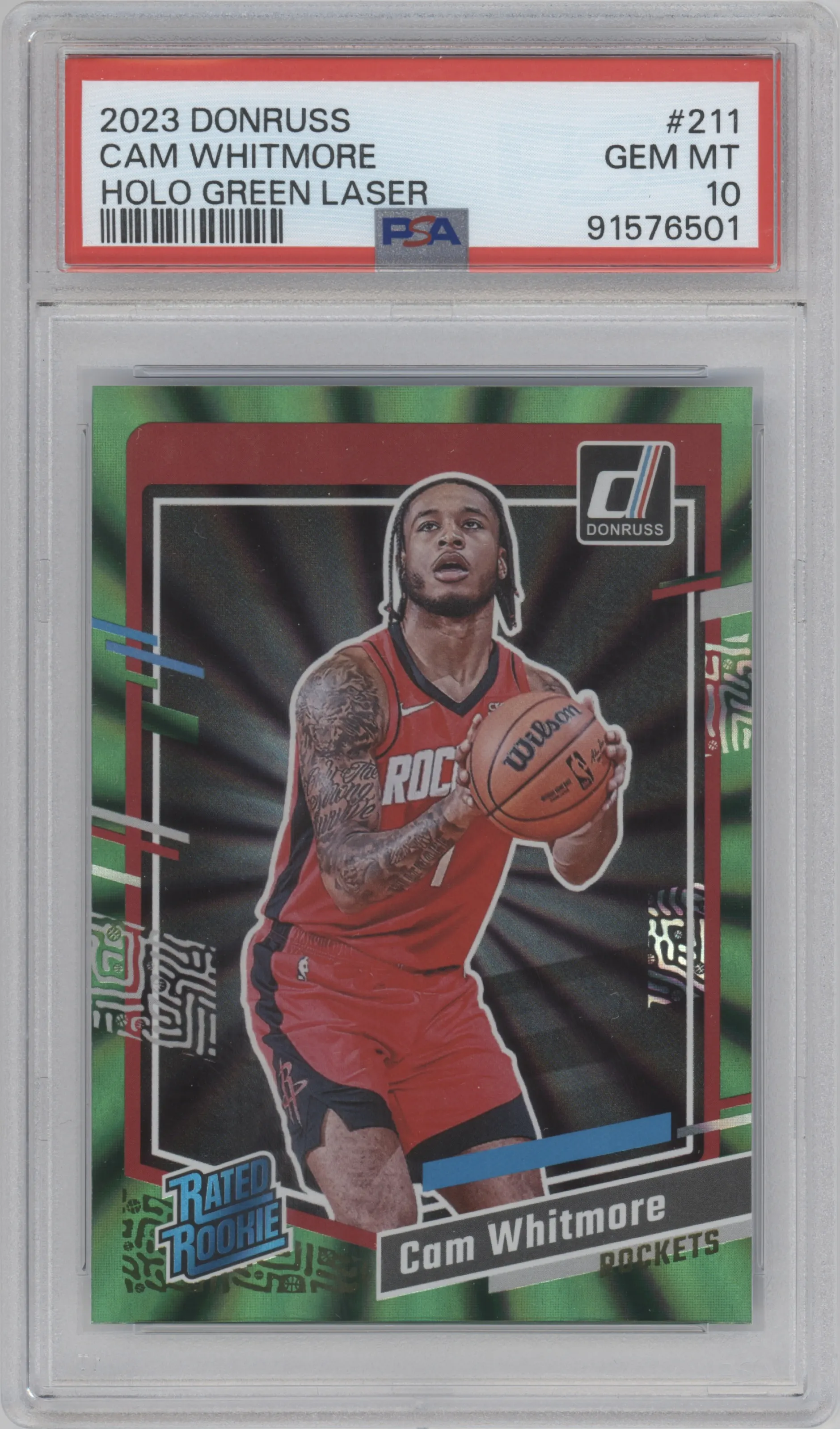 2023 Panini Donruss Rated Rookie Cam Whitmore Green Holo Laser PSA 10