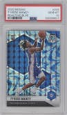 Tyrese Maxey from the 2020-21 Panini Mosaic set featuring a Reactive Blue parallel graded by PSA and given an overall grade of 10.