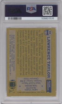 Lawrence Taylor from the 1982 Topps set graded by PSA and given an overall grade of 7.