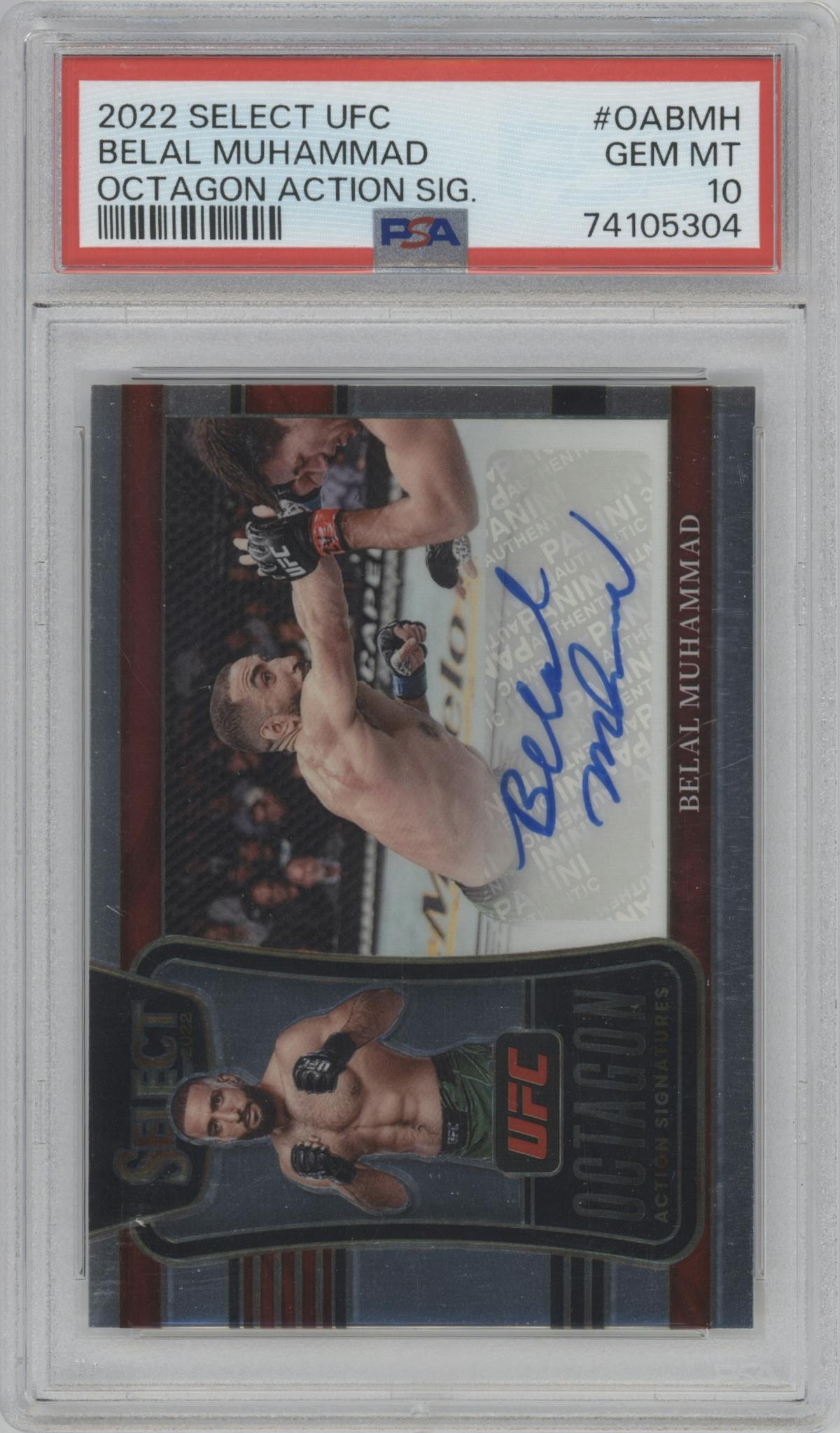 Belal Muhammad from the 2022 Panini Select UFC  set graded by PSA and given an overall grade of 10.