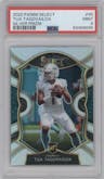 Tua Tagovailoa from the 2020 Panini Select set featuring a Silver Prizm parallel graded by PSA and given an overall grade of 9.