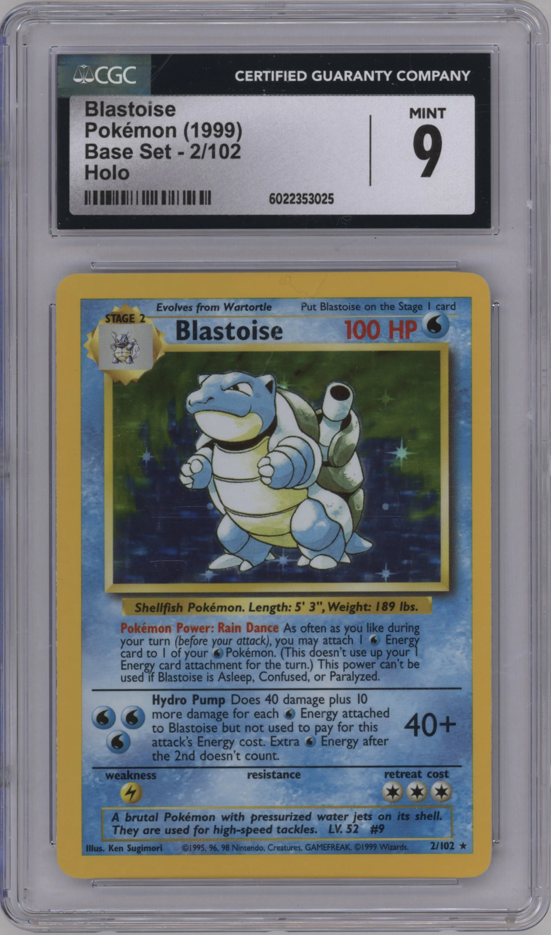 1999 Pokemon Base Set Blastoise #2 CGC 9