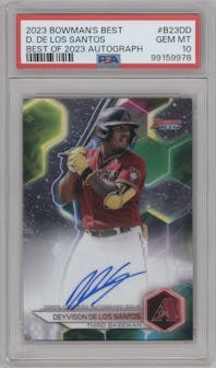 Deyvison De Los Santos from the 2023 Bowman's Best set graded by PSA and given an overall grade of 10.