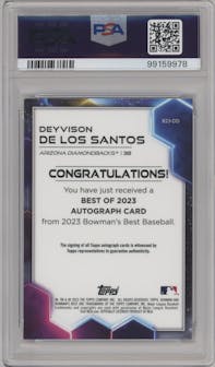 Deyvison De Los Santos from the 2023 Bowman's Best set graded by PSA and given an overall grade of 10.