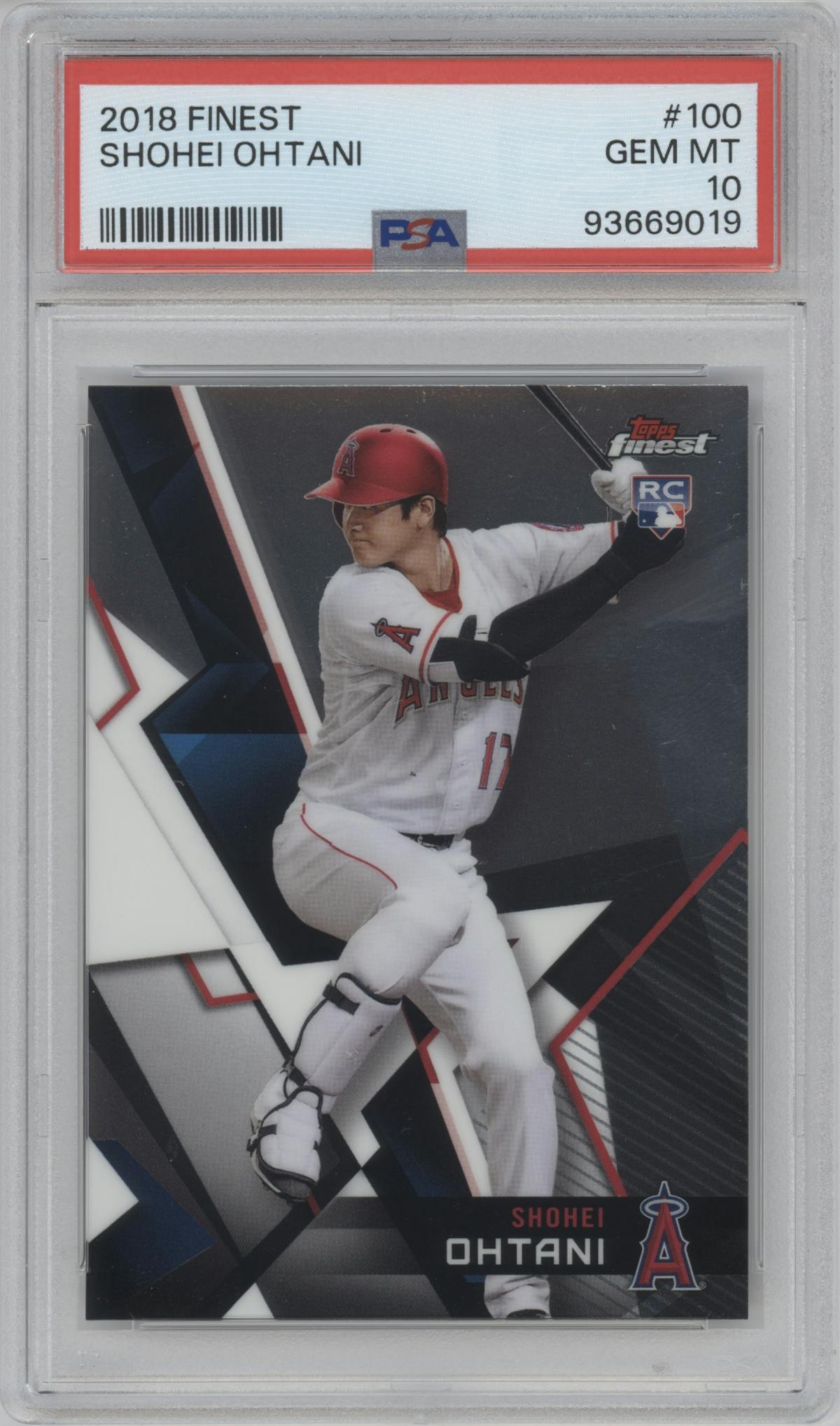 Shohei Ohtani from the 2018 Topps Finest set graded by PSA and given an overall grade of 10.