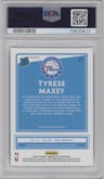 Tyrese Maxey from the 2020-21 Panini Donruss Optic set featuring a Choice parallel graded by PSA and given an overall grade of 10.