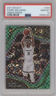 Ziaire Williams from the 2021-22 Panini Select set featuring a Green Prizm parallel graded by PSA and given an overall grade of 10.