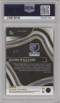 Ziaire Williams from the 2021-22 Panini Select set featuring a Green Prizm parallel graded by PSA and given an overall grade of 10.