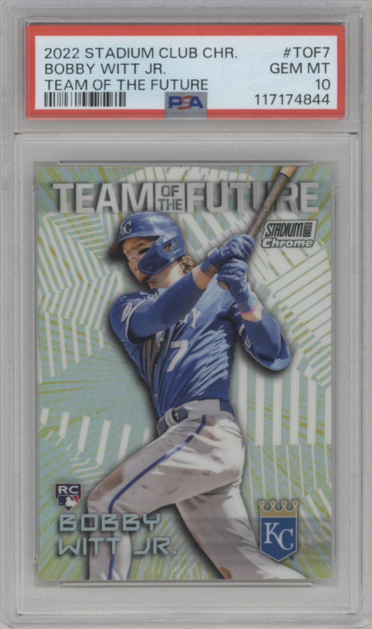 Bobby Witt Jr. from the 2022 Stadium Club Chrome set graded by PSA and given an overall grade of 10.