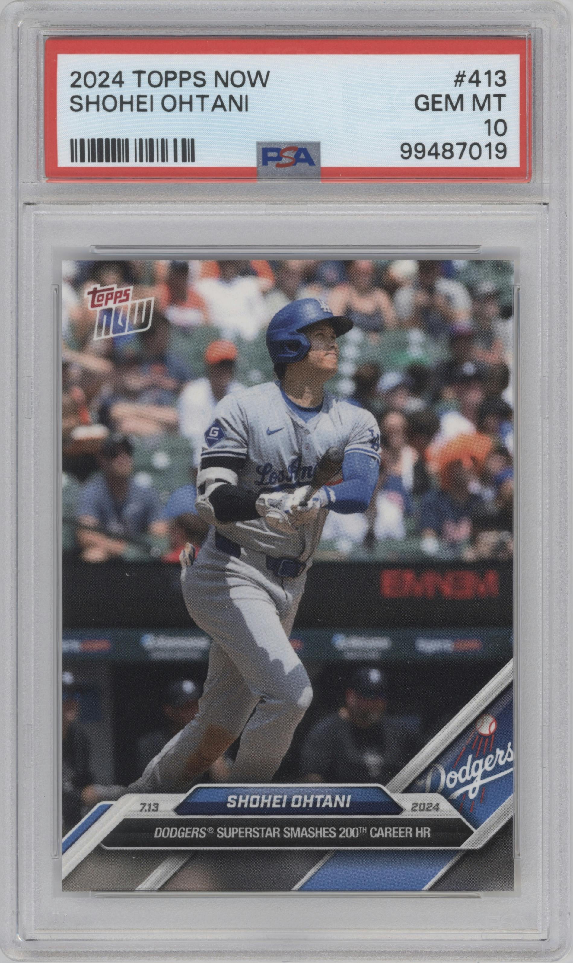 Shohei Ohtani from the 2024 Topps Now set graded by PSA and given an overall grade of 10.
