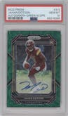 Jahan Dotson from the 2022 Panini Prizm set featuring a Green Scope parallel graded by PSA and given an overall grade of 10.
