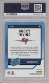 Bucky Irving from the 2024 Donruss set featuring a Red Pandora parallel graded by PSA and given an overall grade of 10.
