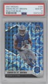 Amon-Ra St. Brown from the 2021 Panini Mosaic set featuring a Reactive Blue parallel graded by PSA and given an overall grade of 10.
