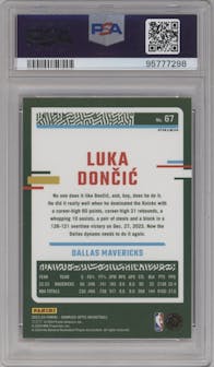 Luka Doncic from the 2023-24 Donruss Optic set featuring a Hyper Pink  parallel graded by PSA and given an overall grade of 9.