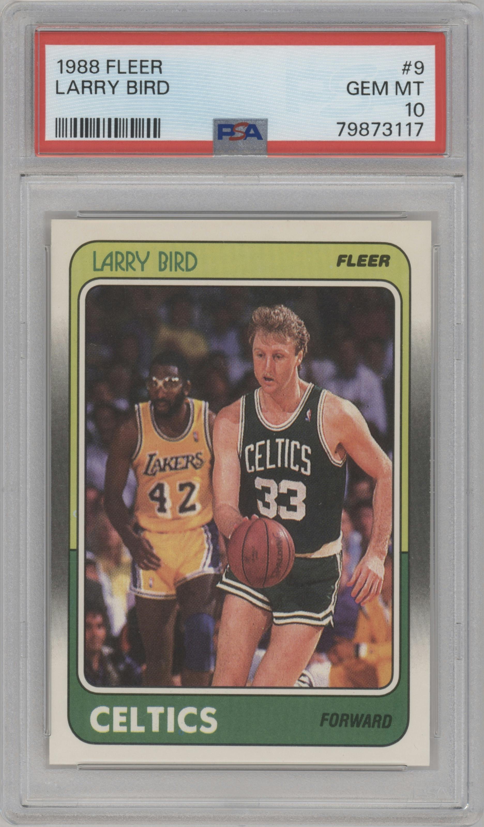 Larry Bird from the 1988-89 Fleer set graded by PSA and given an overall grade of 10.