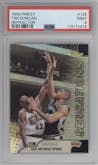 Tim Duncan from the 1999-00 Topps Finest set featuring a Refractor parallel graded by PSA and given an overall grade of 9.