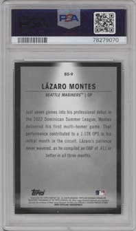 Lazaro Montes from the 2023 Bowman  set graded by PSA and given an overall grade of 10.