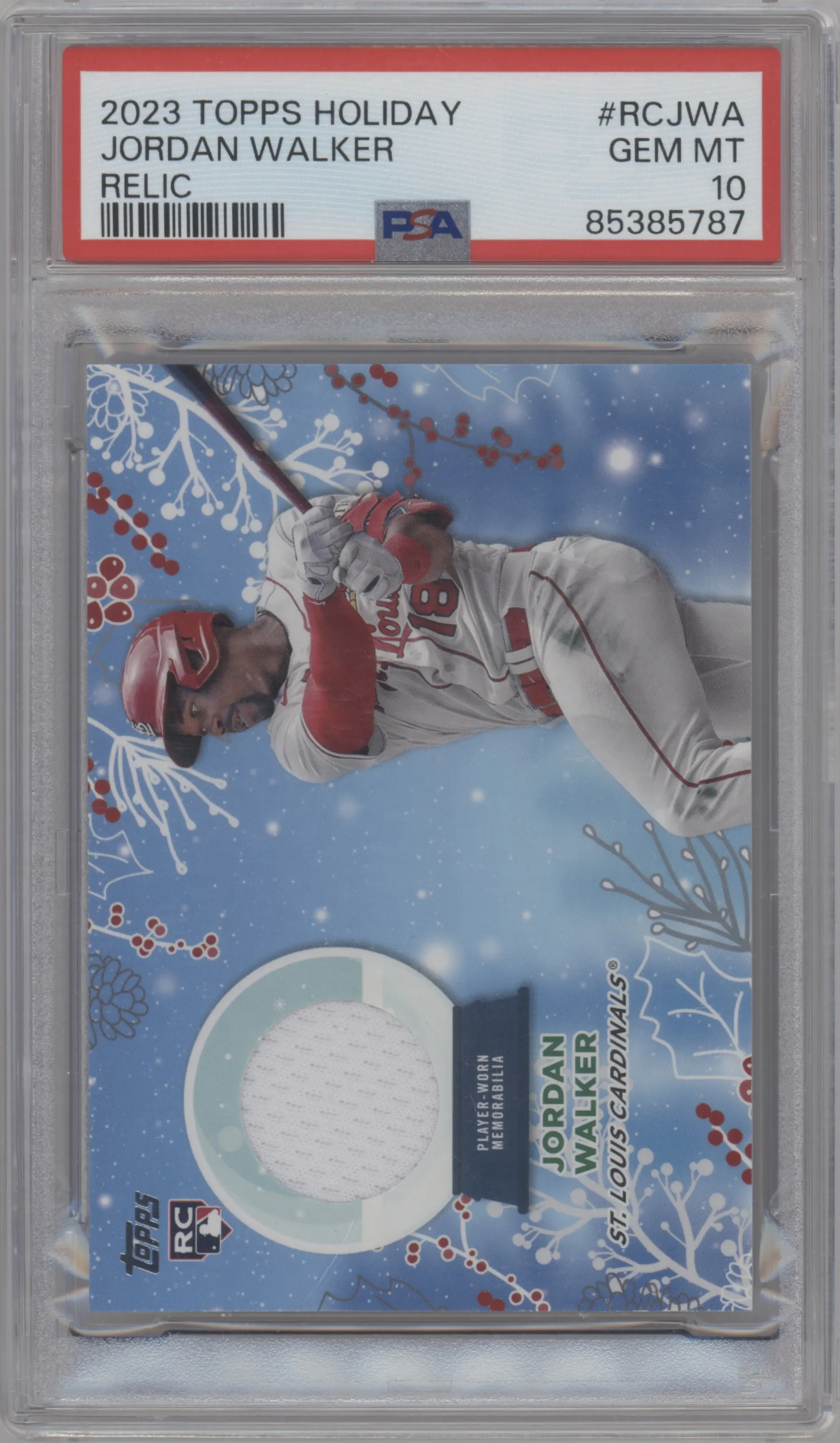 Jordan Walker from the 2023 Topps Holiday set graded by PSA and given an overall grade of 10.