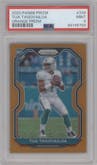 Tua Tagovailoa from the 2020 Panini Prizm set featuring a Orange Prizm parallel graded by PSA and given an overall grade of 9.