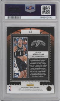 Victor Wembanyama from the 2023-24 Panini Mosaic set featuring a Green Mosaic parallel graded by PSA and given an overall grade of 10.