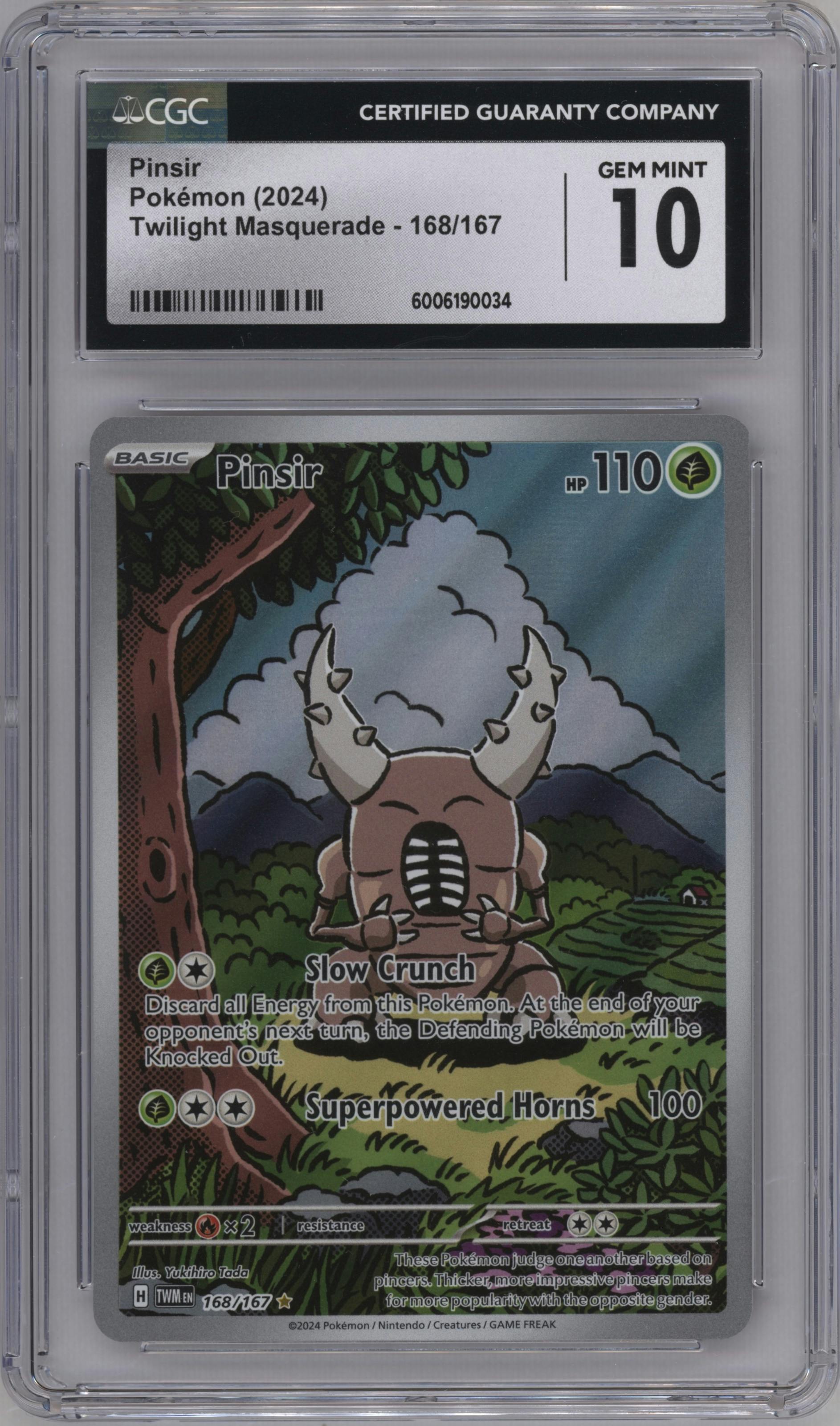 Pinsir from the 2024 Pokemon SV set graded by CSG and given an overall grade of 10.