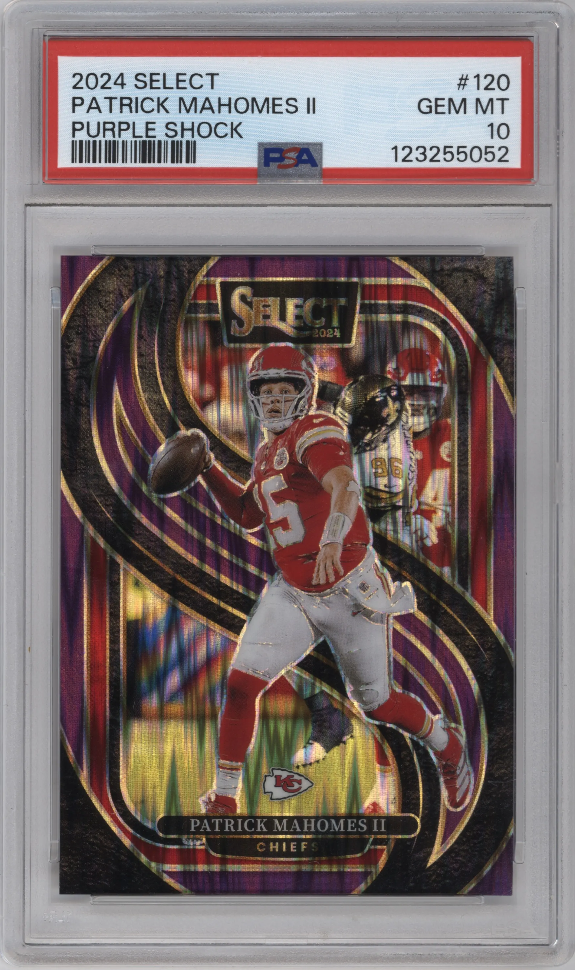 2024 Panini Select Pre.Lvl. Patrick Mahomes II Purple Shock #120 PSA 10