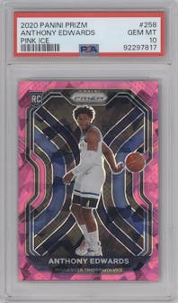 Anthony Edwards from the 2020-21 Panini Prizm set featuring a Pink Ice parallel graded by PSA and given an overall grade of 10.
