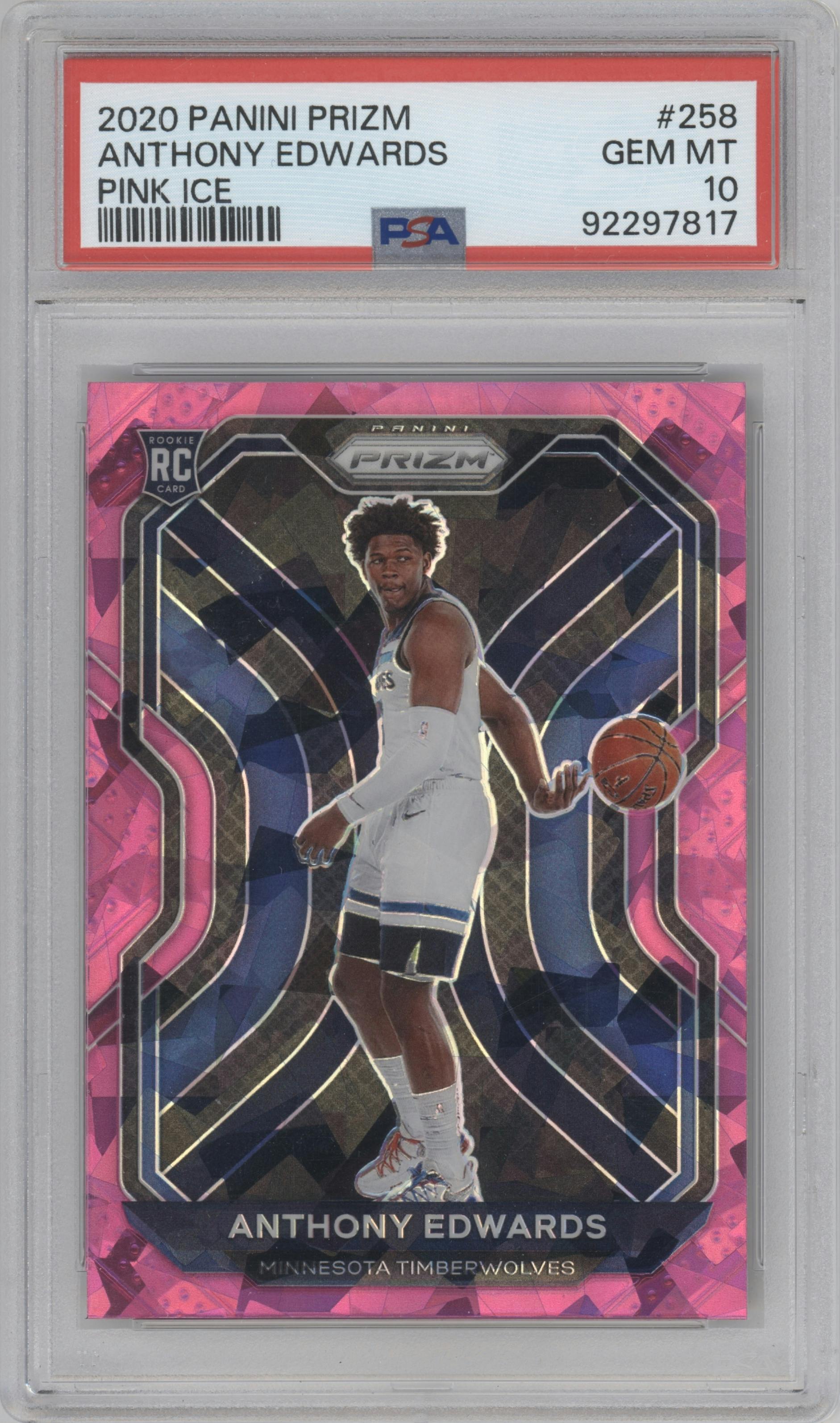 Anthony Edwards from the 2020-21 Panini Prizm set featuring a Pink Ice parallel graded by PSA and given an overall grade of 10.