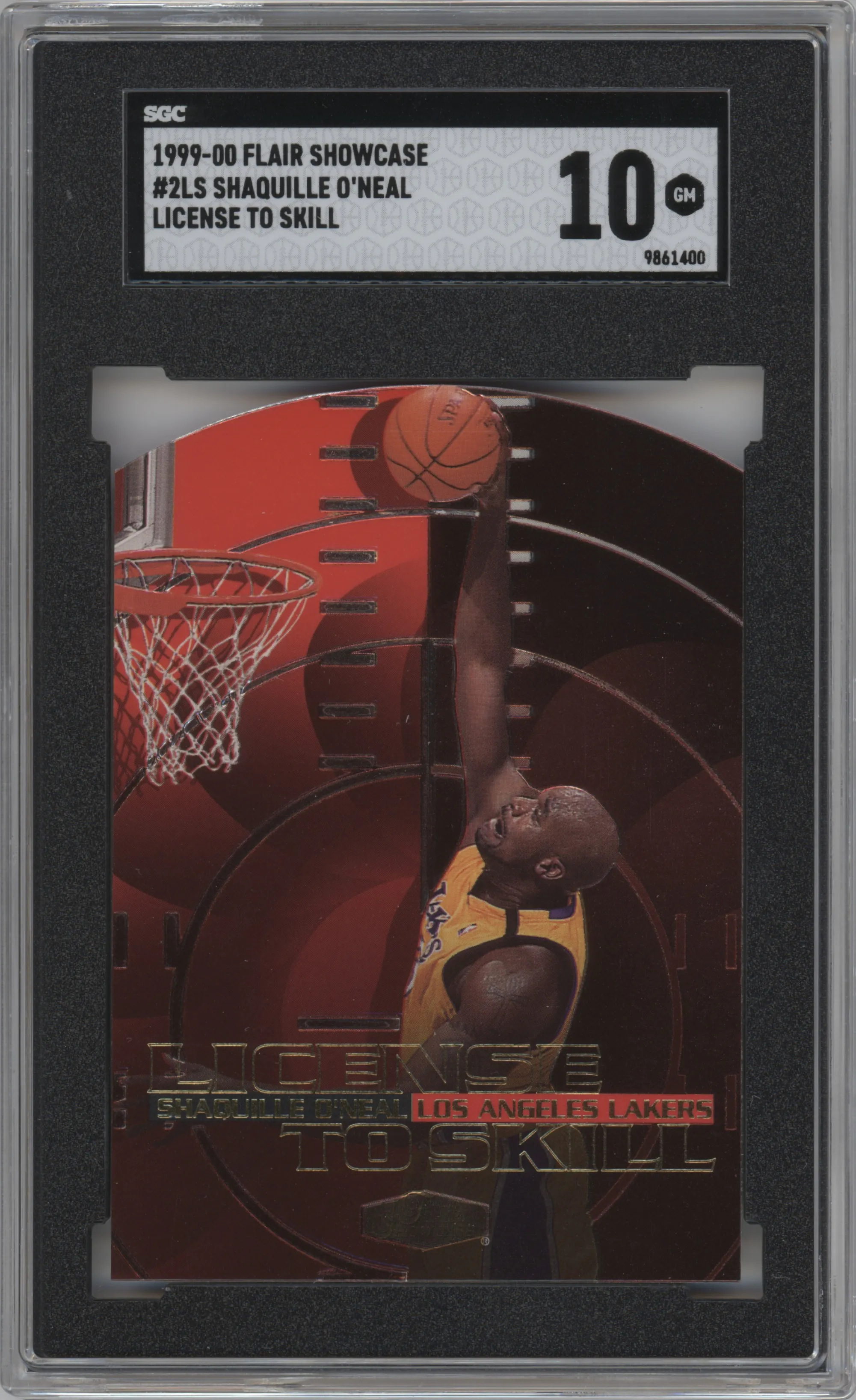 Shaquille O'Neal from the 1999-00 Flair Showcase set graded by SGC and given an overall grade of 10.