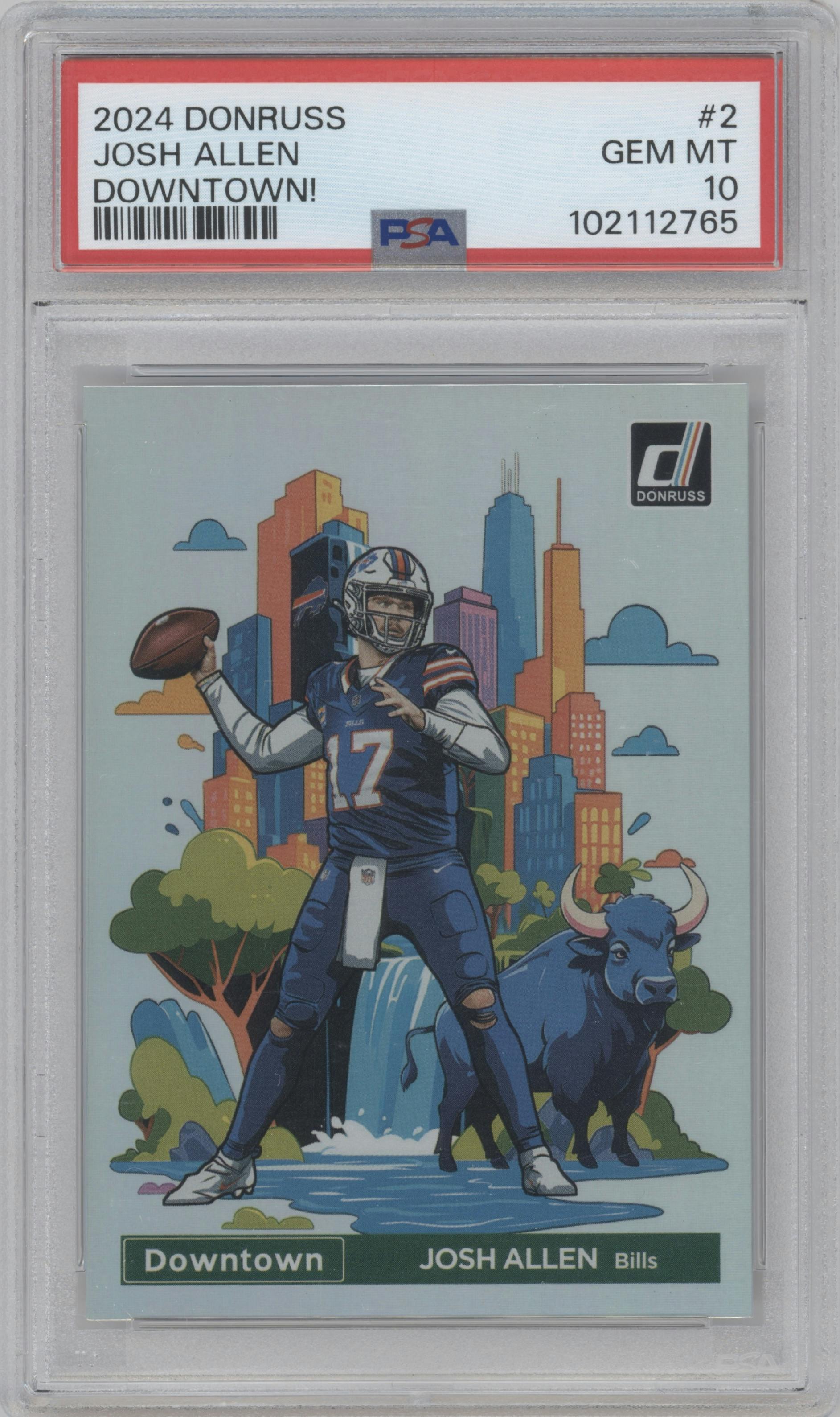 Josh Allen from the 2024 Donruss set graded by PSA and given an overall grade of 10.