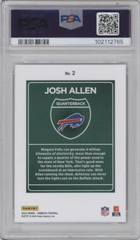 Josh Allen from the 2024 Donruss set graded by PSA and given an overall grade of 10.