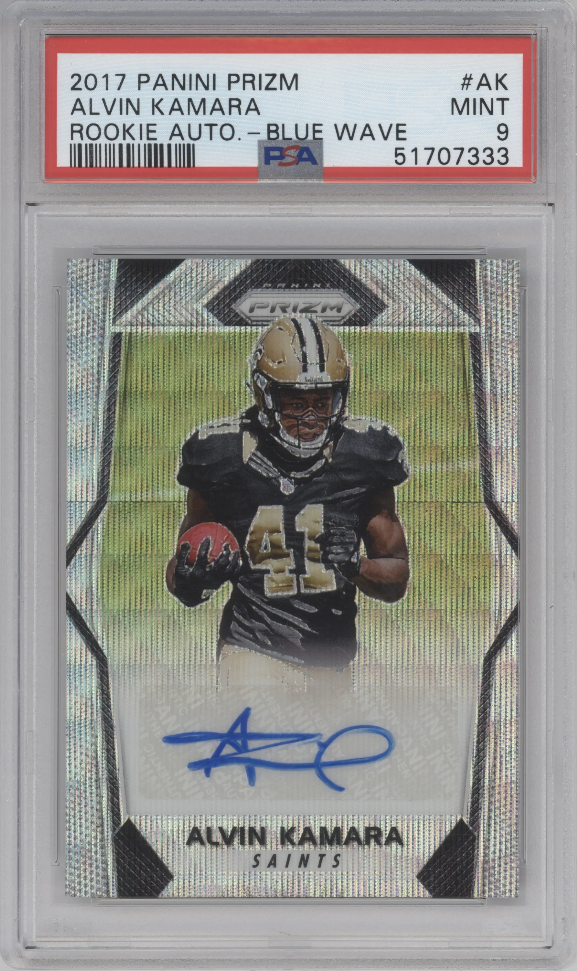 2017 Panini Prizm Rke.Auto Alvin Kamara Blue Wave #RA-AK PSA 9