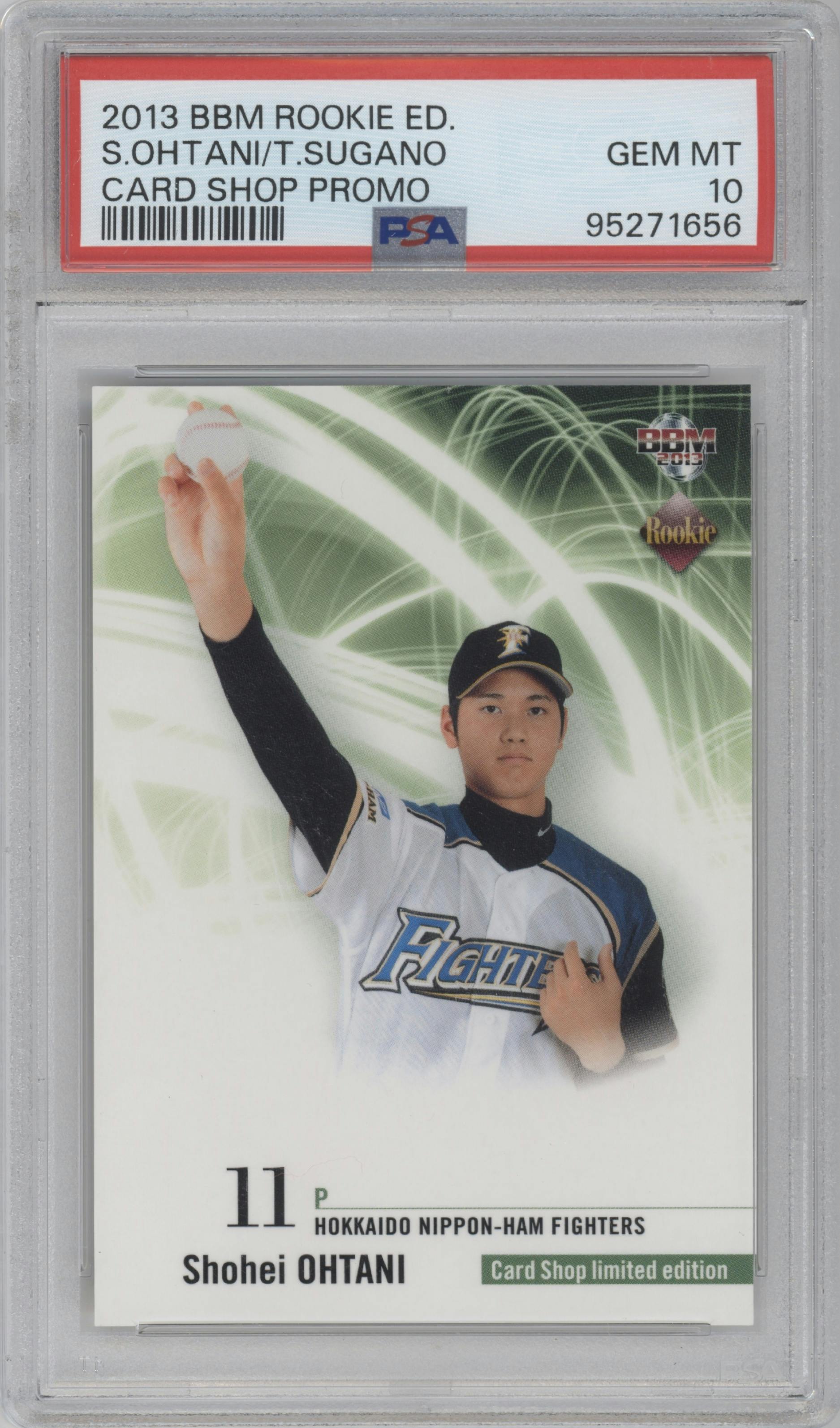 Shohei Ohtani/Tomoyuki Sugano from the 2013 BBM Rookie Edition set graded by PSA and given an overall grade of 10.
