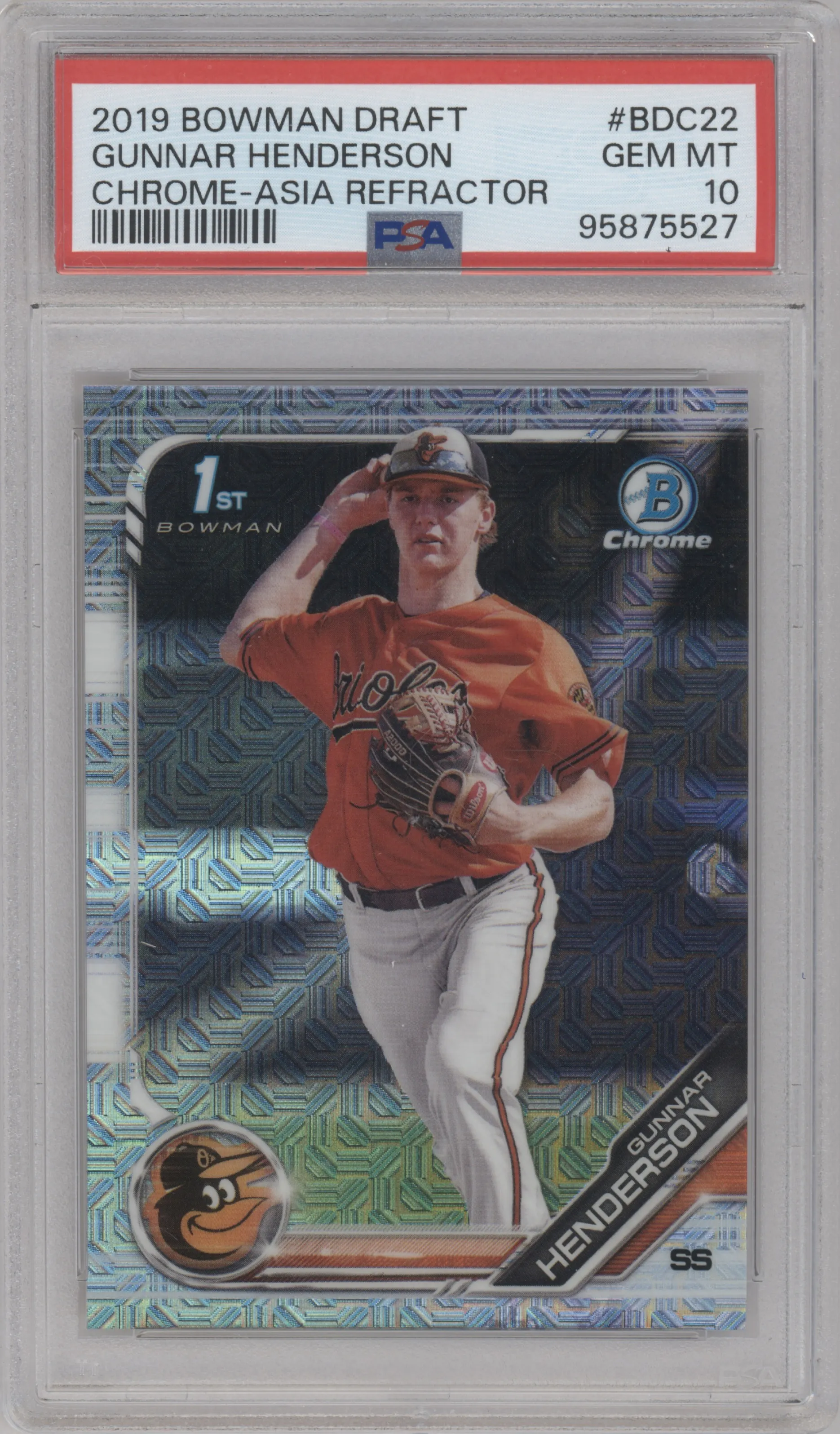 2019 Bowman Draft Chrome Gunnar Henderson Asia Mojo Refractor PSA 10