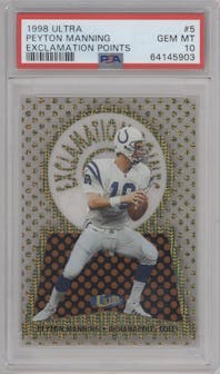 Peyton Manning from the 1998 Fleer Ultra set graded by PSA and given an overall grade of 10.