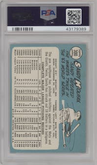 Sandy Koufax from the 1965 Topps set graded by PSA and given an overall grade of 7.