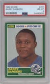 Barry Sanders from the 1989 Score set graded by PSA and given an overall grade of 8.