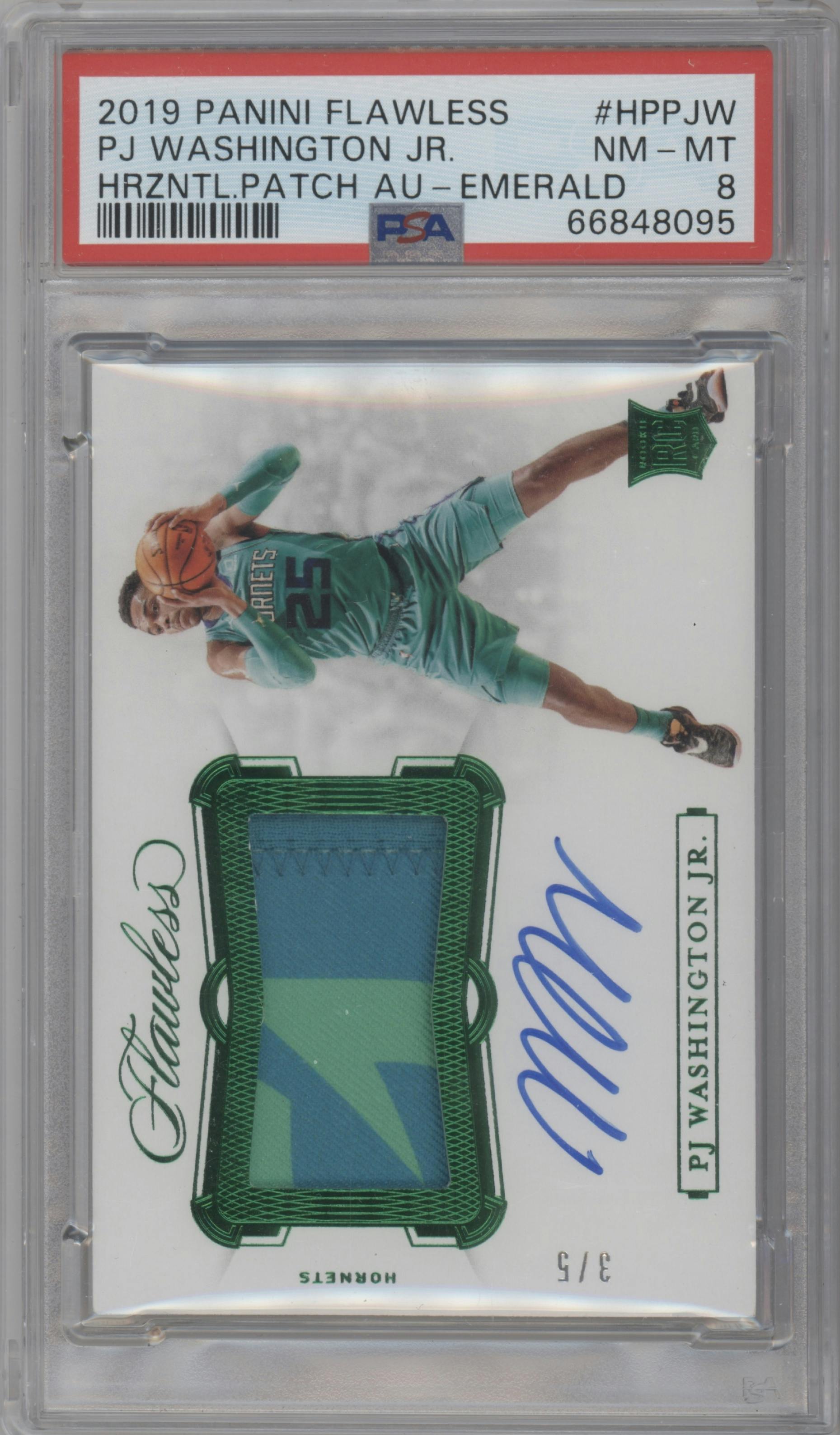 PJ Washington Jr. from the 2019-20 Panini Flawless set featuring a Emerald parallel graded by PSA and given an overall grade of 8.