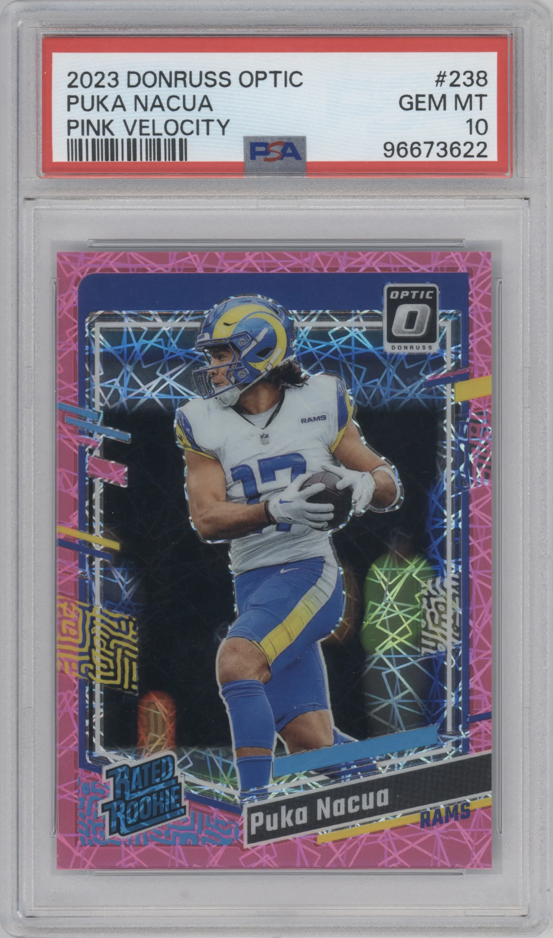 2023 Donruss Optic Rated Rookie Puka Nacua Pink Velocity #238 PSA 10