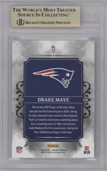 Drake Maye / Drew Bledsoe from the 2024 Panini Origins set graded by Beckett and given an overall grade of 9.5.
