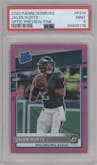 Jalen Hurts from the 2020 Panini Donruss set featuring a Pink parallel graded by PSA and given an overall grade of 9.