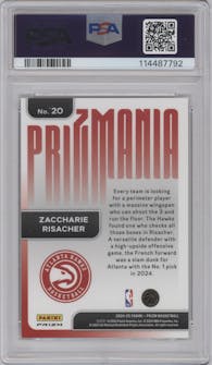 Zaccharie Risacher from the 2024-25 Panini Prizm set graded by PSA and given an overall grade of 10.
