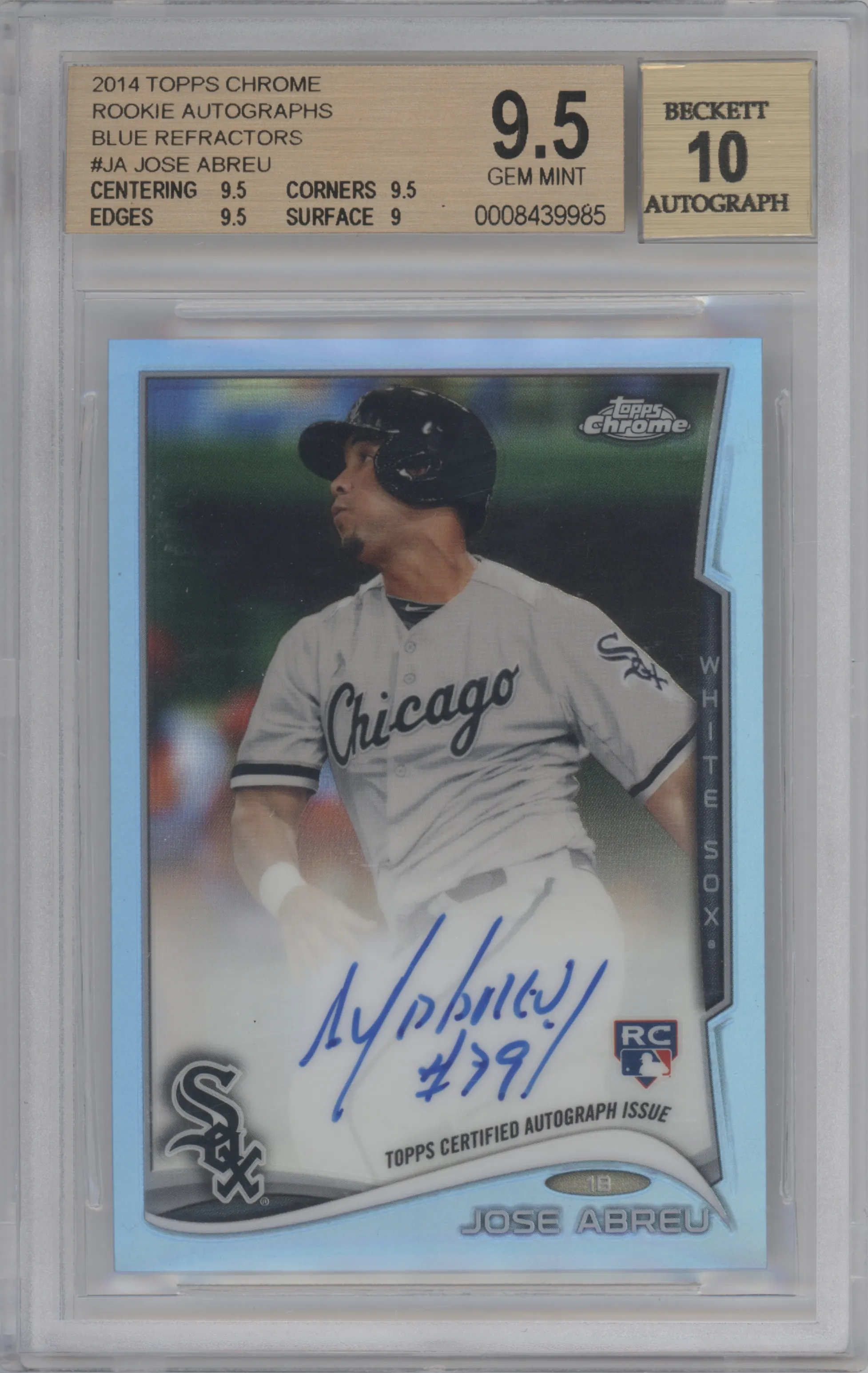 2014 Topps Chrome Rke.Auto Jose Abreu Blue Refractor BGS 9.5