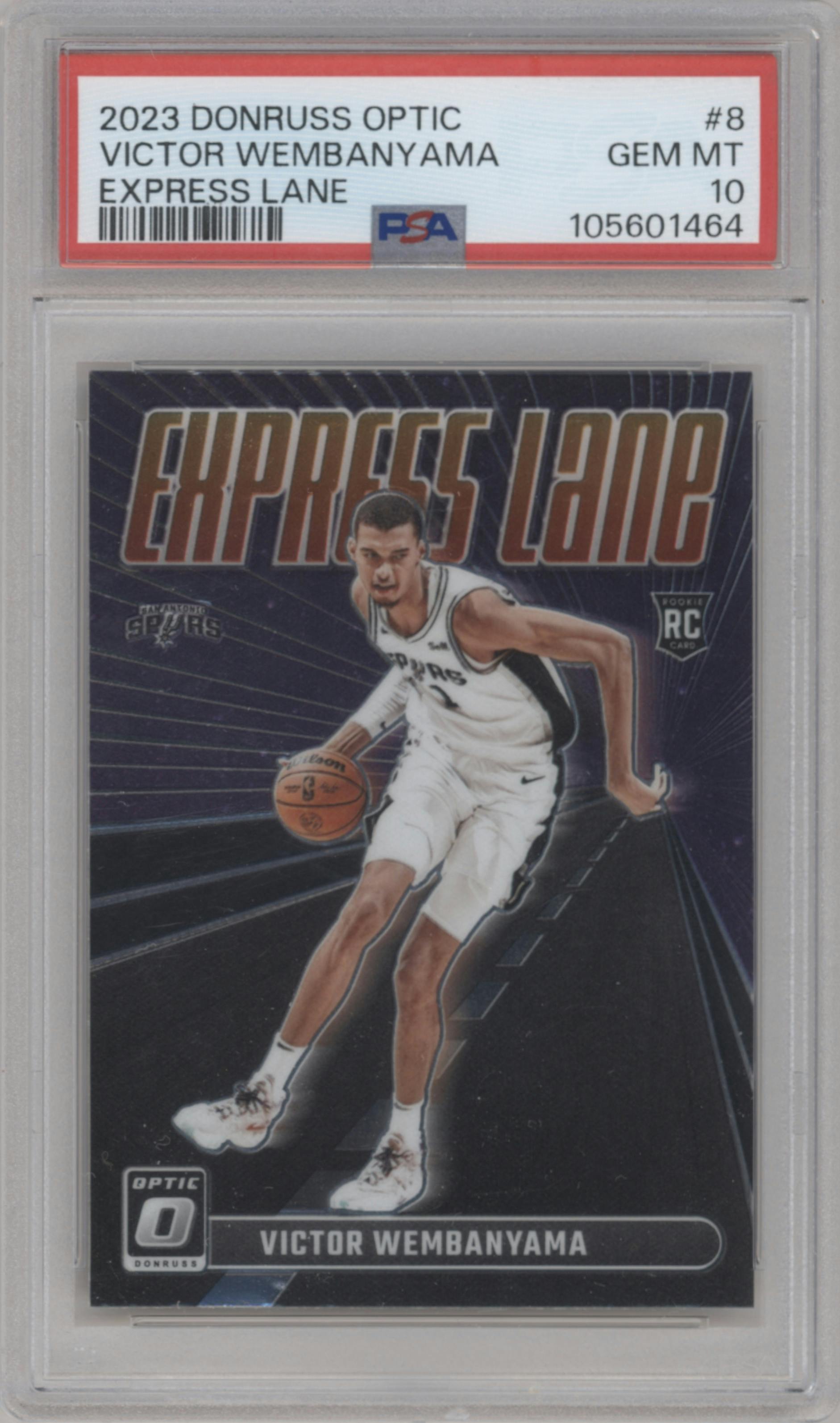 Victor Wembanyama from the 2023-24 Donruss Optic set graded by PSA and given an overall grade of 10.