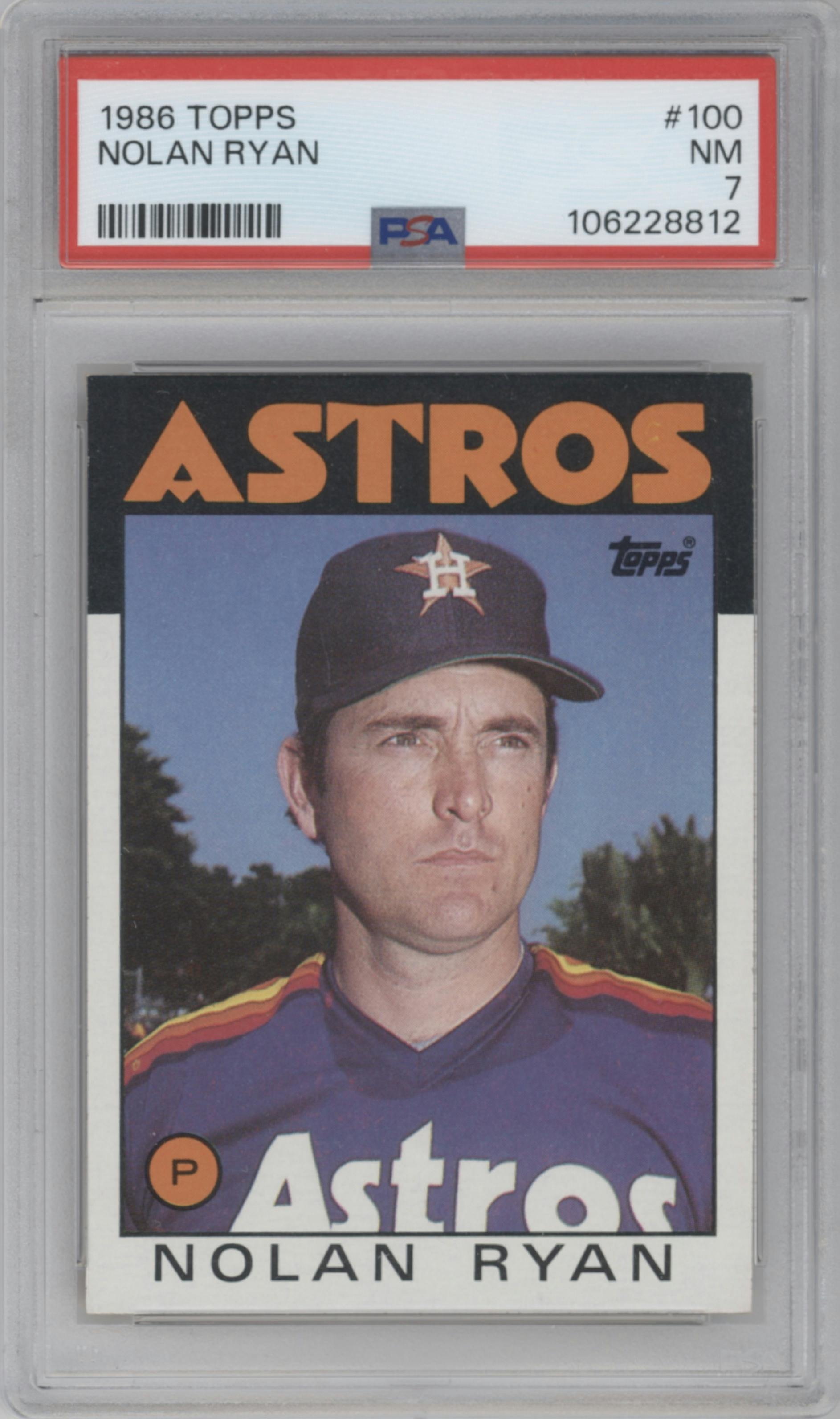 Nolan Ryan from the 1986 Topps set graded by PSA and given an overall grade of 7.